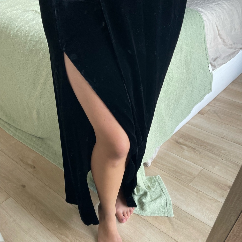 Vintage Armani Black Velvet Skirt with Side Slit